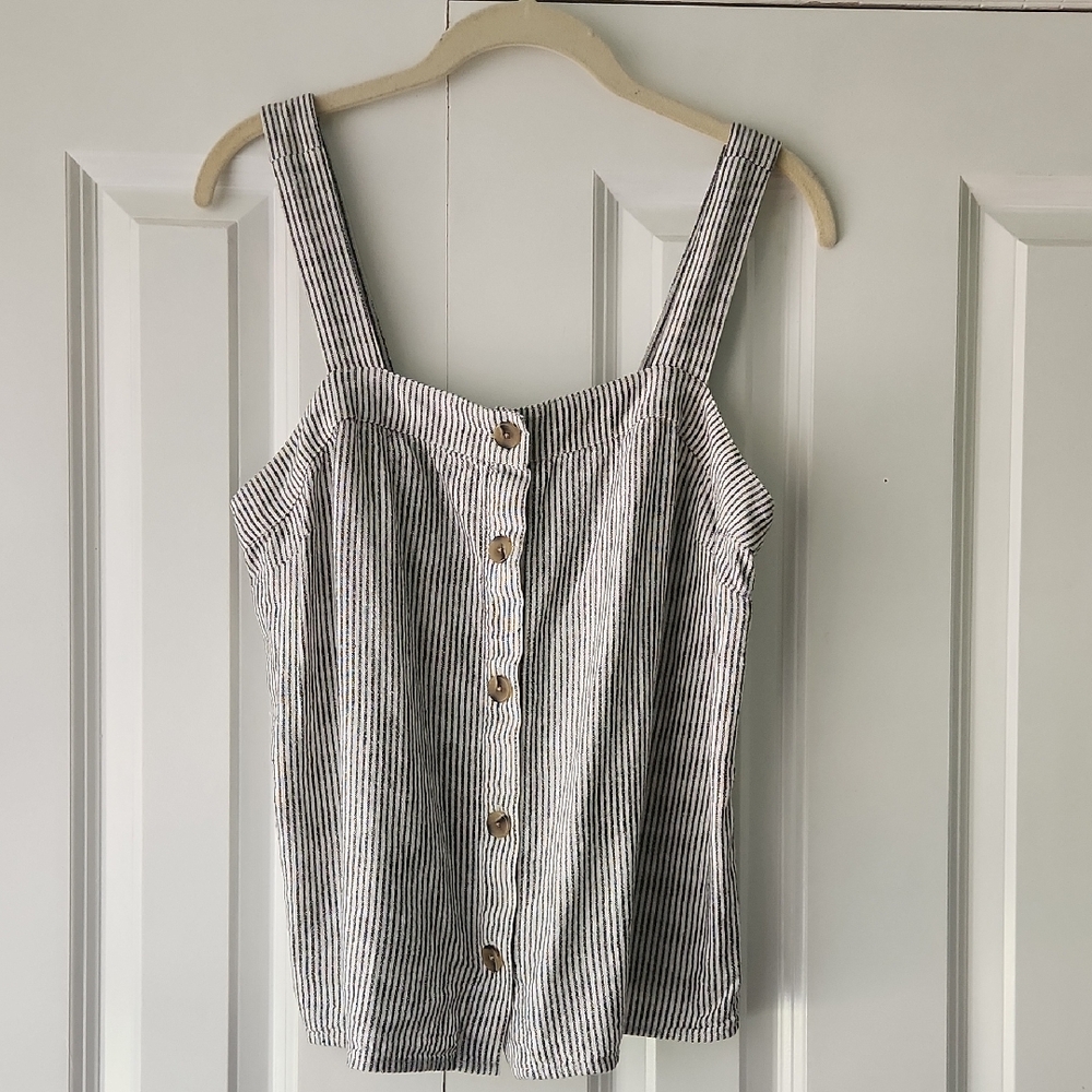 J. Crew Black and White Striped Button-Down Tank Top